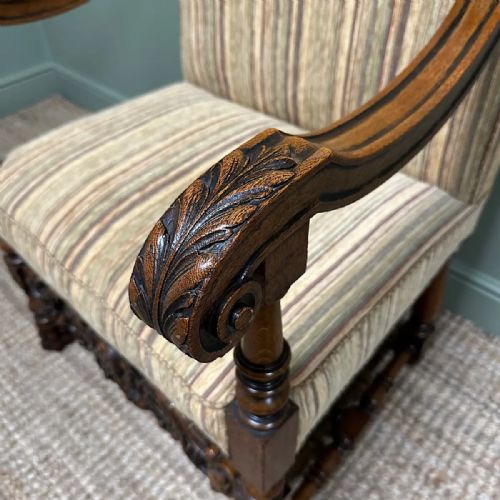 QUALITY LARGE UPHOLSTERED ANTIQUE ARM CHAIR THRONE CHAIR - ADDITIONAL PHOTO 3