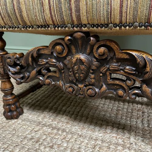 QUALITY LARGE UPHOLSTERED ANTIQUE ARM CHAIR THRONE CHAIR - ADDITIONAL PHOTO 4
