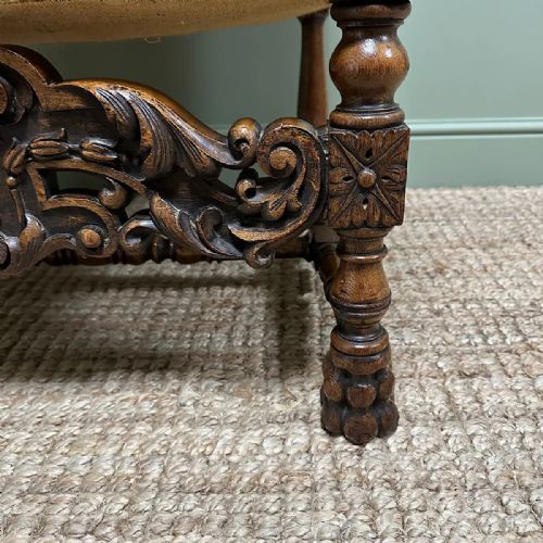 QUALITY LARGE UPHOLSTERED ANTIQUE ARM CHAIR THRONE CHAIR - ADDITIONAL PHOTO 5