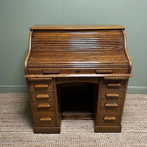 QUALITY ANTIQUE OAK ROLL TOP DESK BY LEBUS - ADDITIONAL PHOTO 1