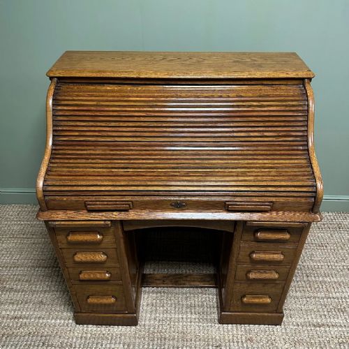 QUALITY ANTIQUE OAK ROLL TOP DESK BY LEBUS - ADDITIONAL PHOTO 2