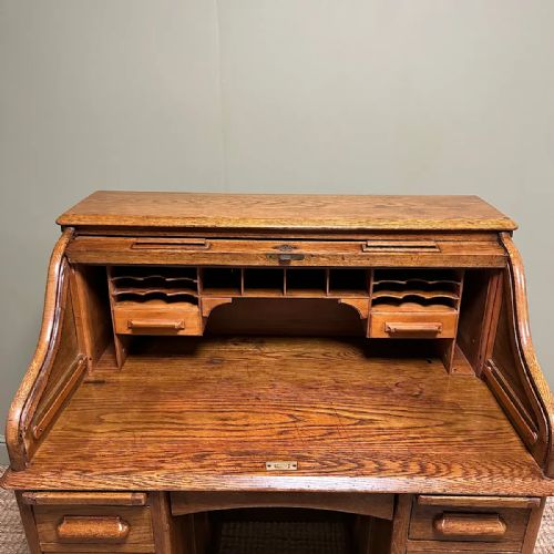 QUALITY ANTIQUE OAK ROLL TOP DESK BY LEBUS - ADDITIONAL PHOTO 3
