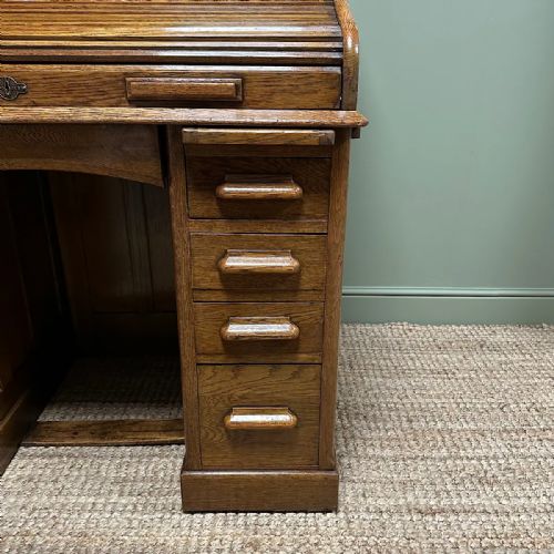 QUALITY ANTIQUE OAK ROLL TOP DESK BY LEBUS - ADDITIONAL PHOTO 7