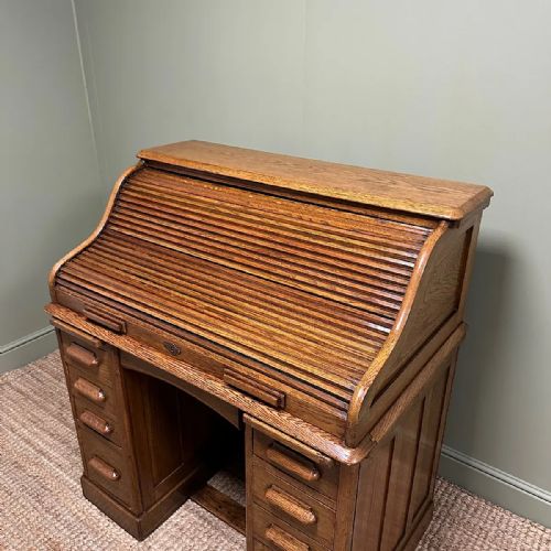 QUALITY ANTIQUE OAK ROLL TOP DESK BY LEBUS - ADDITIONAL PHOTO 8