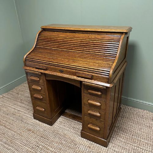 QUALITY ANTIQUE OAK ROLL TOP DESK BY LEBUS - ADDITIONAL PHOTO 9