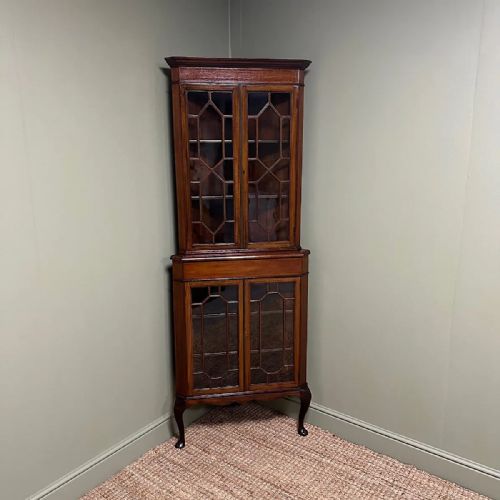 STUNNING EDWARDIAN ANTIQUE GLAZED CORNER DISPLAY CABINET - ADDITIONAL PHOTO 1