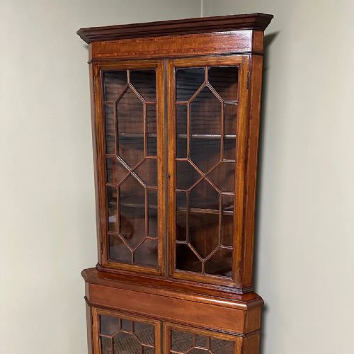 STUNNING EDWARDIAN ANTIQUE GLAZED CORNER DISPLAY CABINET - ADDITIONAL PHOTO 7