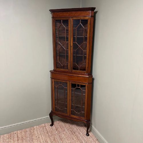 STUNNING EDWARDIAN ANTIQUE GLAZED CORNER DISPLAY CABINET - ADDITIONAL PHOTO 9