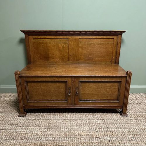 QUALITY EDWARDIAN OAK ANTIQUE BENCH - ADDITIONAL PHOTO 1