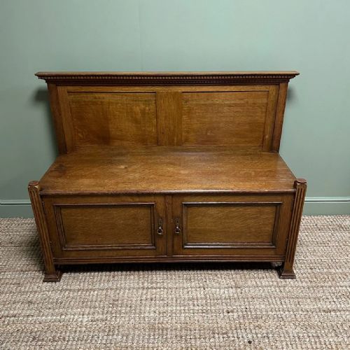 QUALITY EDWARDIAN OAK ANTIQUE BENCH - ADDITIONAL PHOTO 2