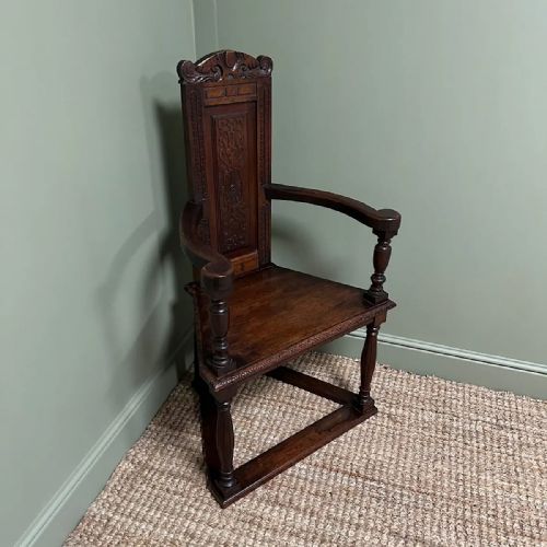 UNUSUAL VICTORIAN OAK ANTIQUE CHAIR STAMPED GENVA 1895 - ADDITIONAL PHOTO 2