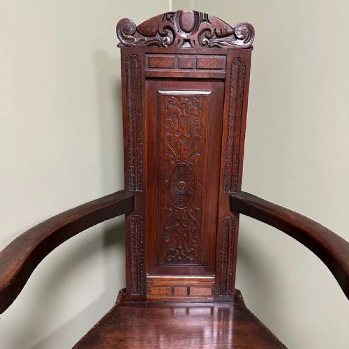 UNUSUAL VICTORIAN OAK ANTIQUE CHAIR STAMPED GENVA 1895 - ADDITIONAL PHOTO 7