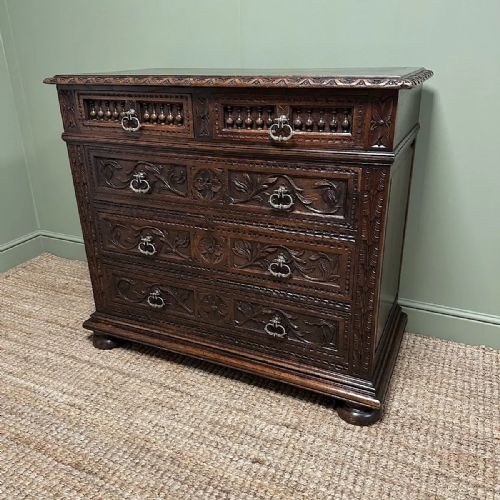 SPECTACULAR ANTIQUE VICTORIAN OAK CHEST OF DRAWERS - ADDITIONAL PHOTO 7