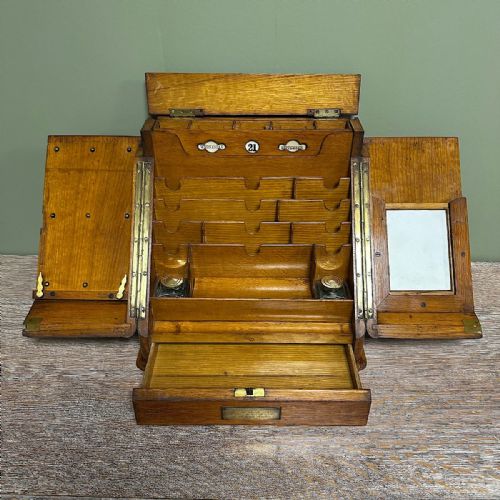 MAGNIFICENT QUALITY VICTORIAN OAK ANTIQUE STATIONARY CABINET - ADDITIONAL PHOTO 1