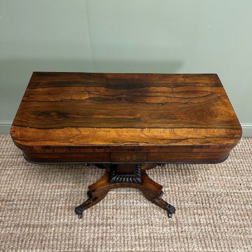 QUALITY ANTIQUE REGENCY GAMES TABLE WITH BRASS INLAY - ADDITIONAL PHOTO 6