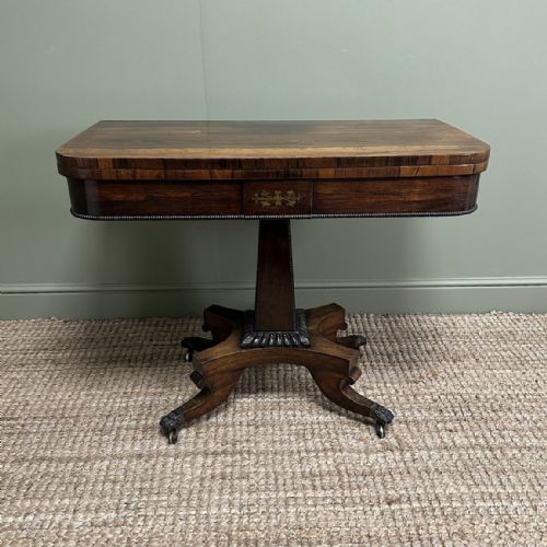 QUALITY ANTIQUE REGENCY GAMES TABLE WITH BRASS INLAY - ADDITIONAL PHOTO 11