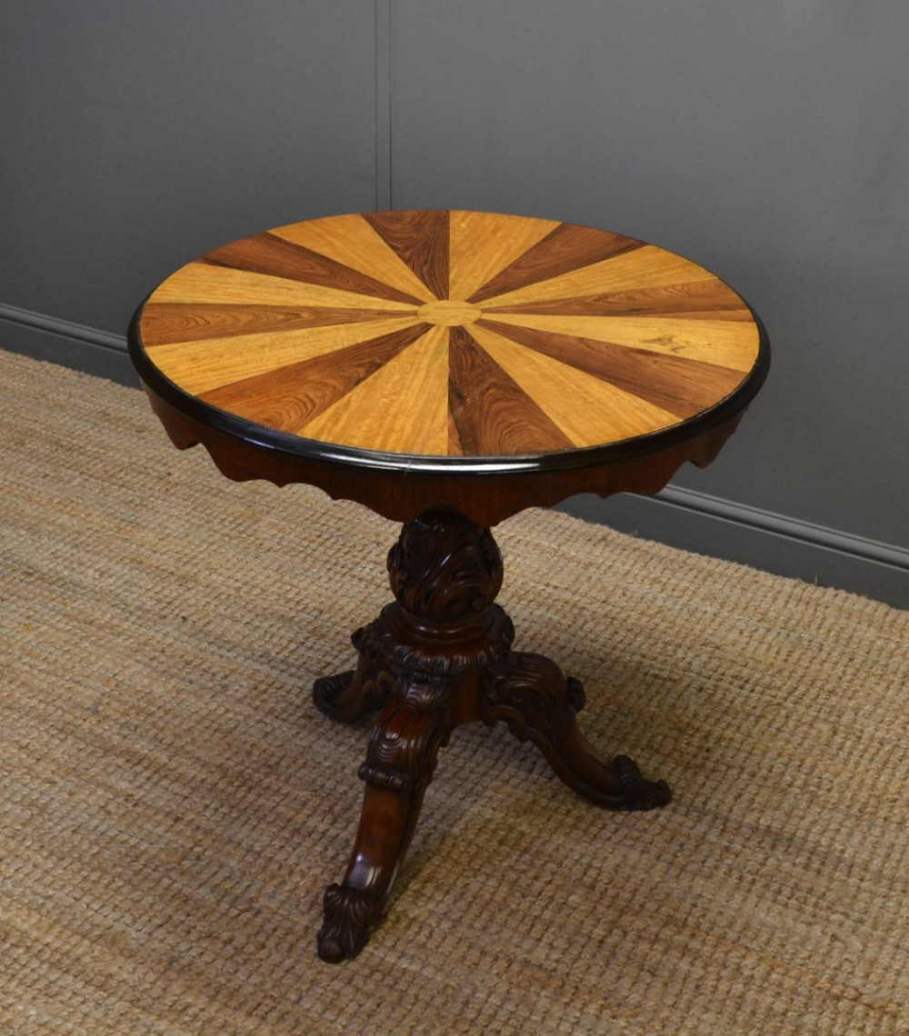 Stunning Antique Victorian Segmented Rose and Satinwood Top Occasional Table.