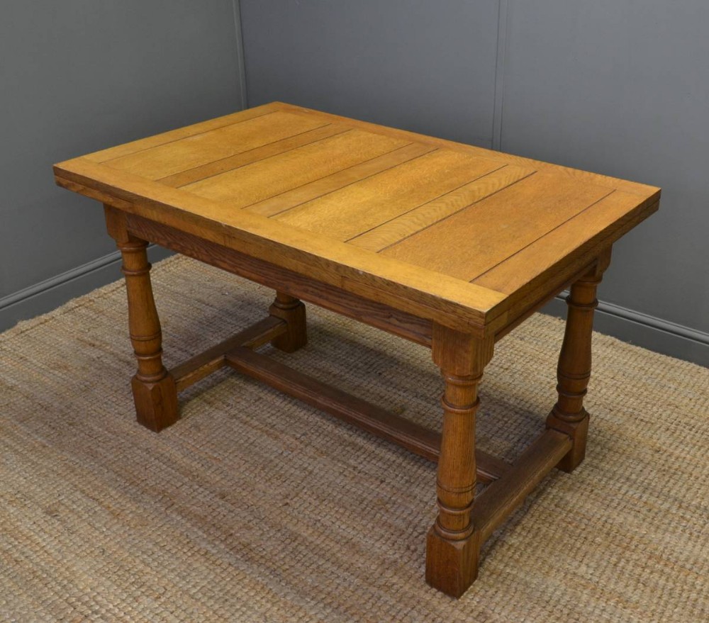Solid Oak Edwardian Arts & Crafts Antique Draw Leaf Refectory Table.