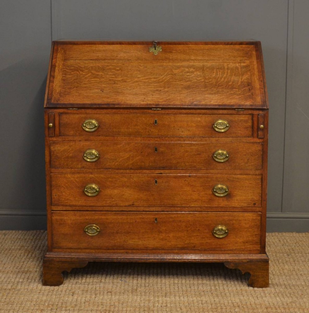 Quality Georgian Oak Antique Bureau with Mahogany Cross Banding.