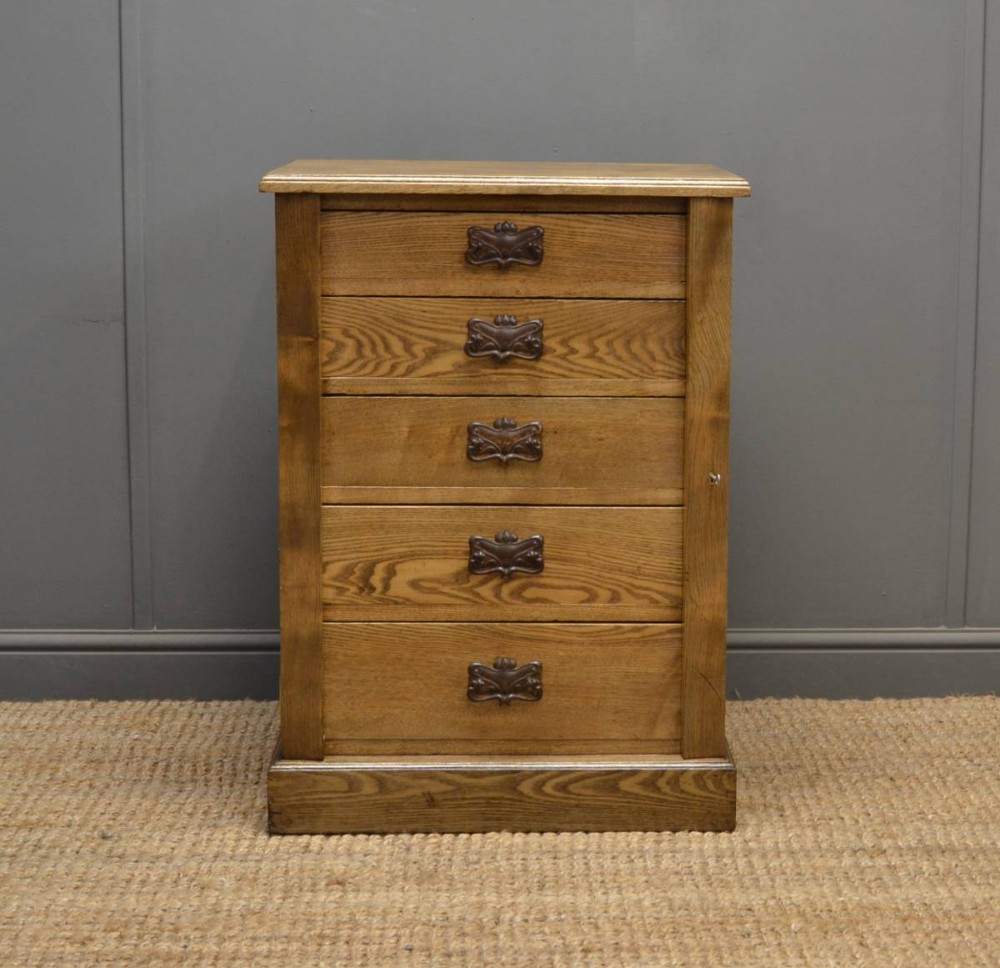 Unusually Small Victorian Antique Ash Wellington Chest.