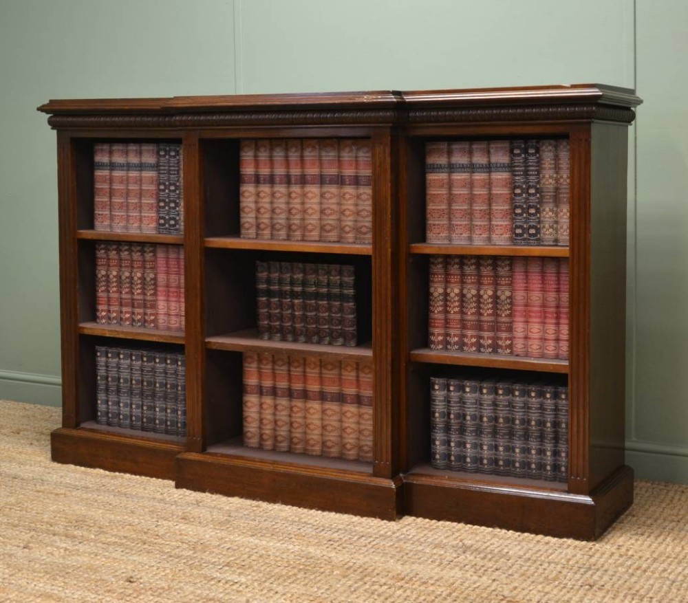Victorian Break-Fronted Antique Open Bookcase.