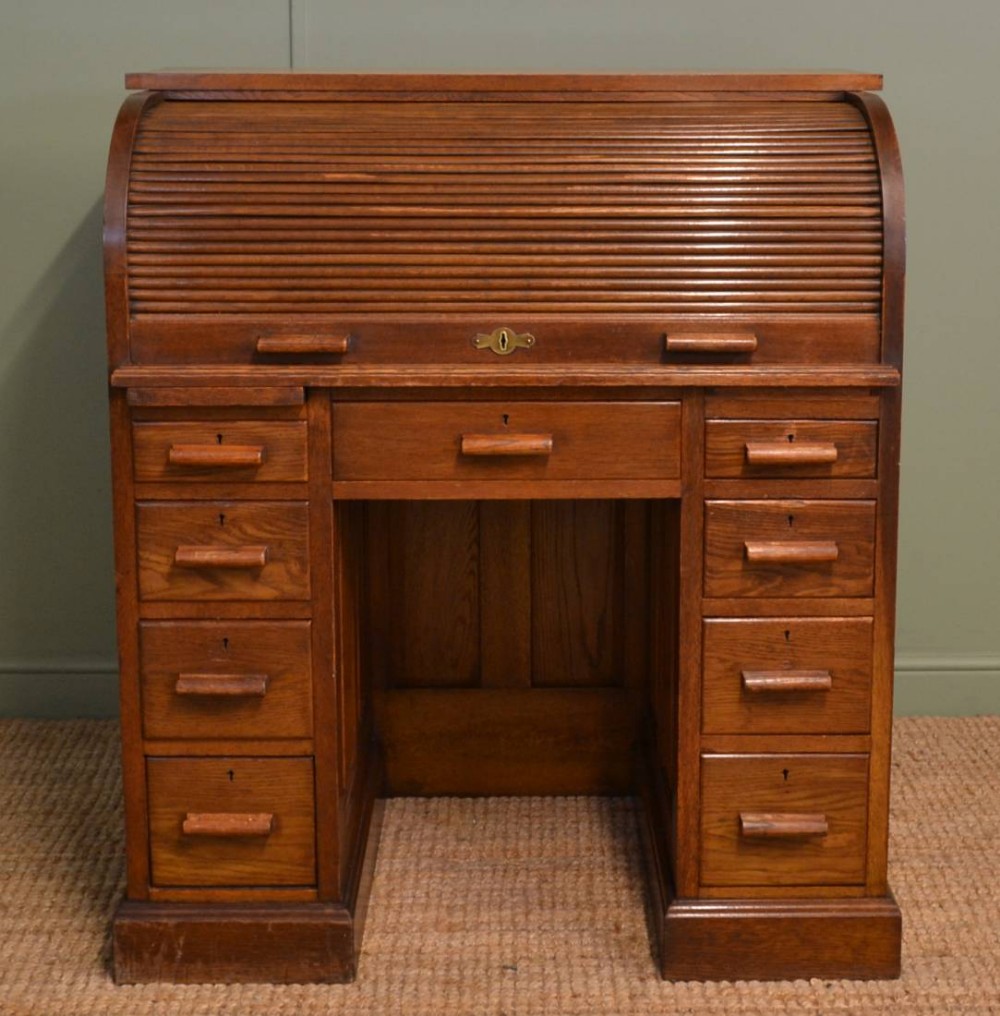 Oak Edwardian Antique Roll Top Desk