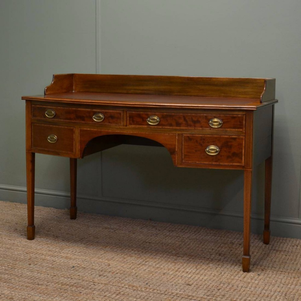 Quality Victorian Inlaid Mahogany Bow Fronted Antique Writing Table.