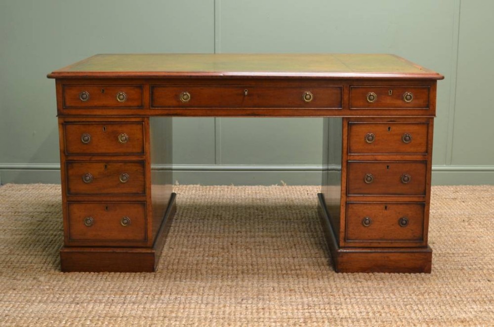 Large, Characterful, Victorian Mahogany Antique Pedestal Desk