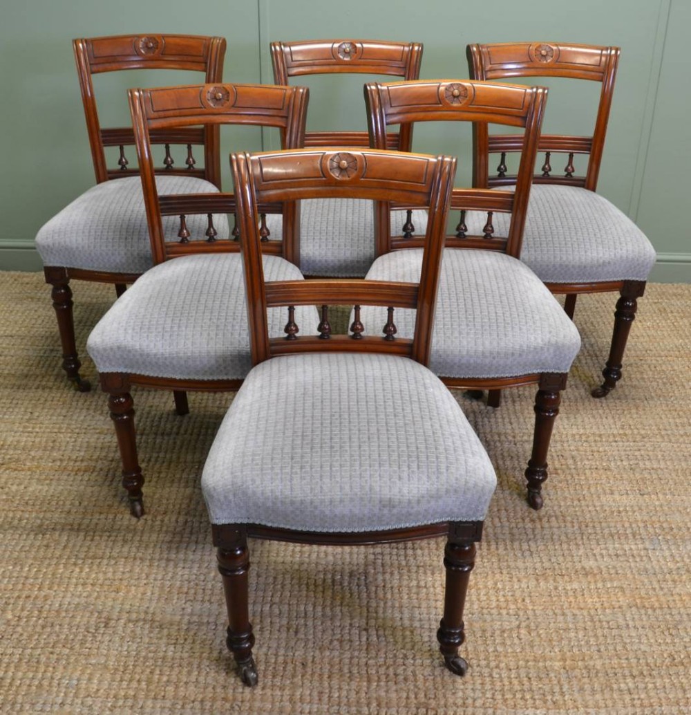 Set of Six Victorian Walnut Antique Dining Chairs.