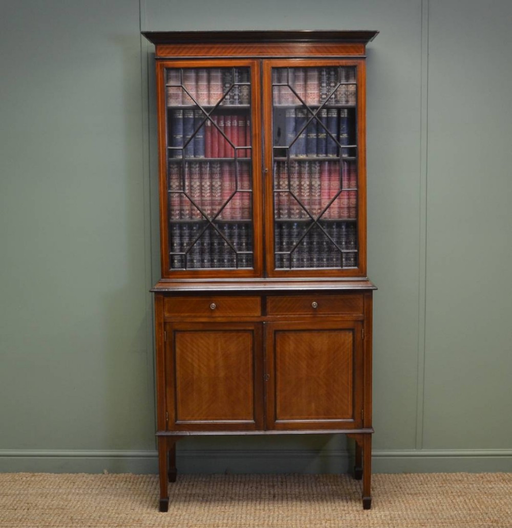 Edwardian Mahogany Antique Glazed Bookcase on Cupboard