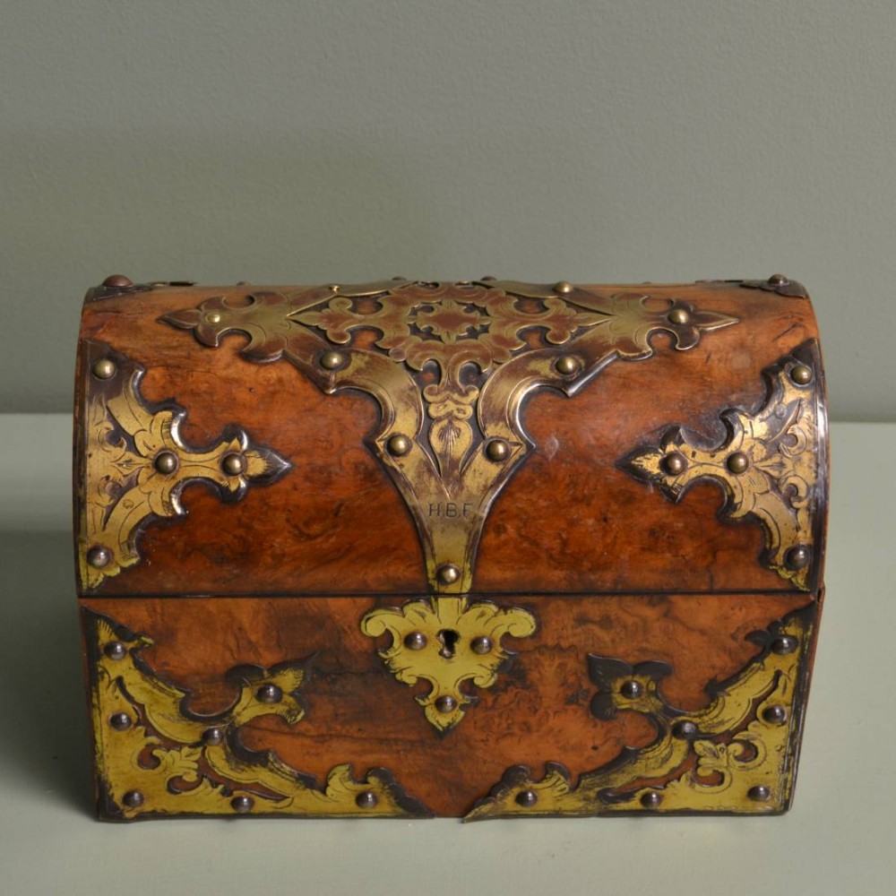 Antique Victorian Figured Walnut Domed Top Casket