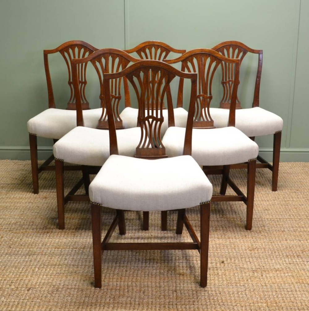 Set of Six Georgian Mahogany Hepplewhite Design Antique Dining Chairs