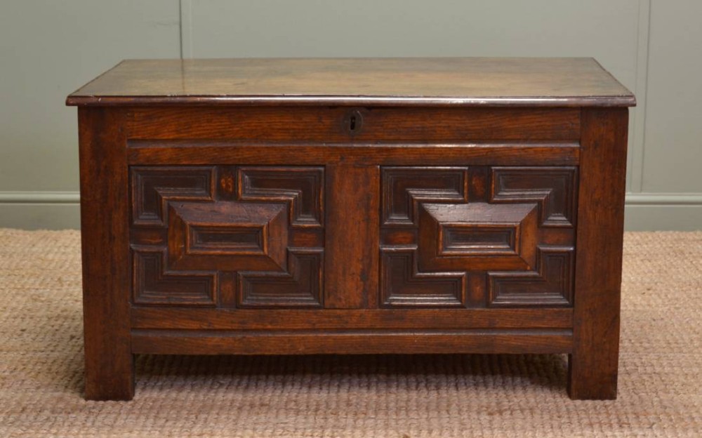 Period Oak Antique Coffer with Geometric Detailing