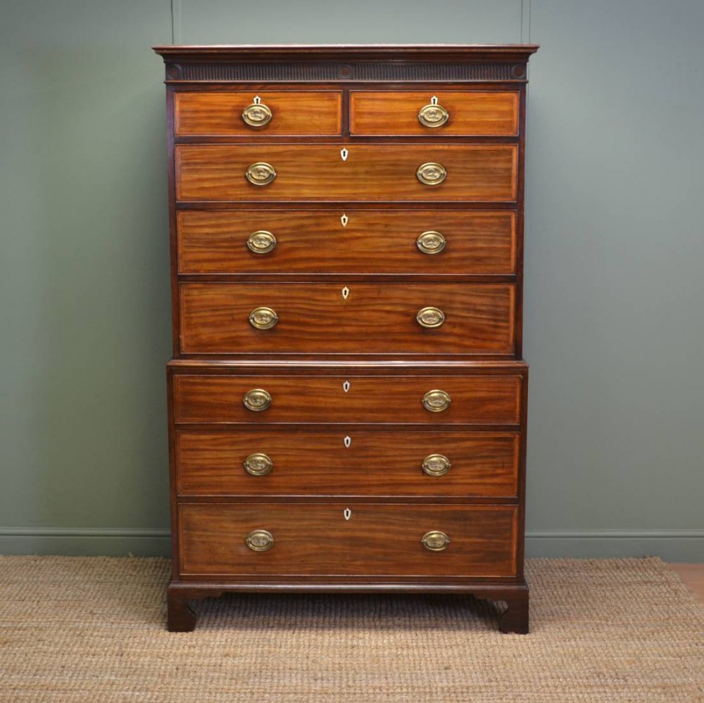 Quality Georgian Antique Mahogany Chest on Chest with Cross Banding