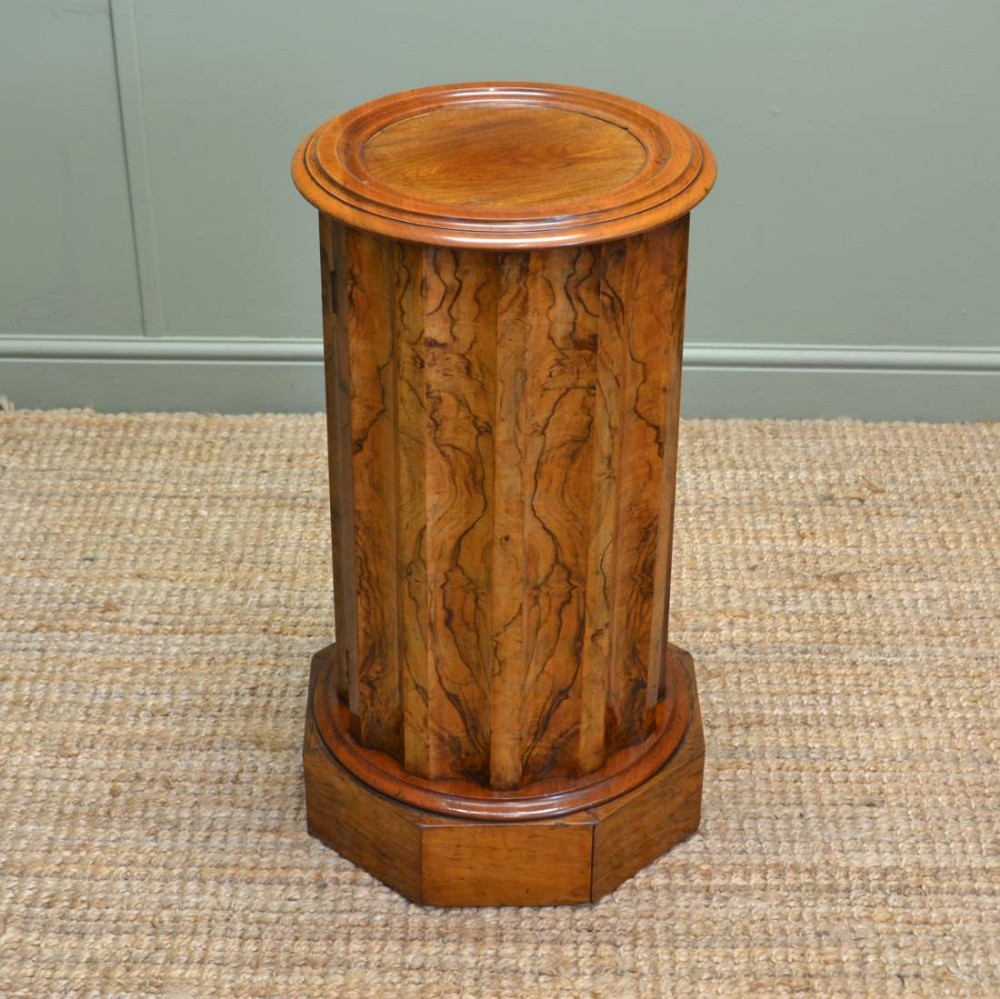 Figured Walnut Cylindrical Antique Pot Cupboard with Scalloped Edge.