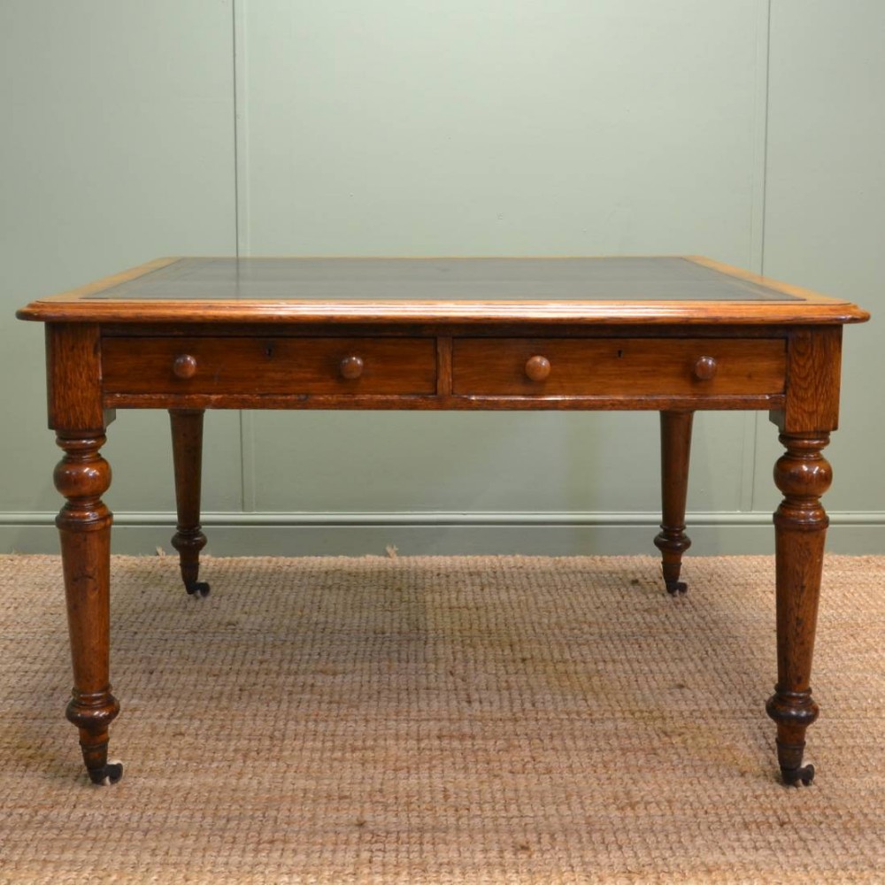 Large Victorian Oak Antique Writing Table by Roodhouse & Sons, Leeds
