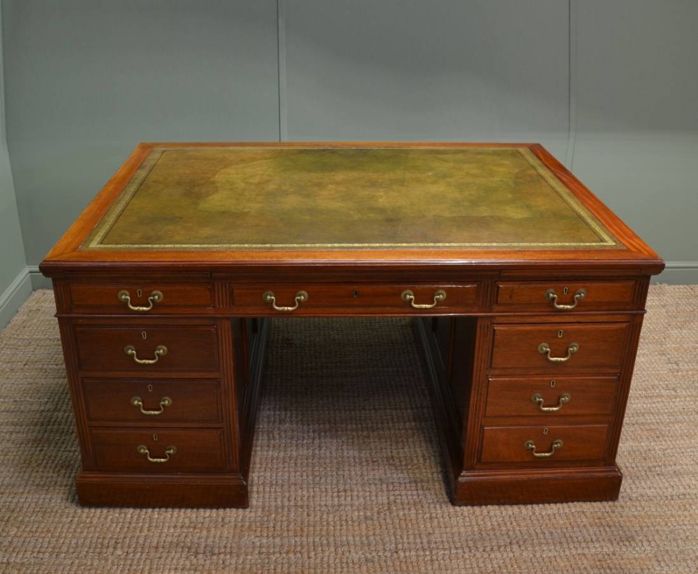 Large Antique Edwardian Mahogany True Partners Desk.