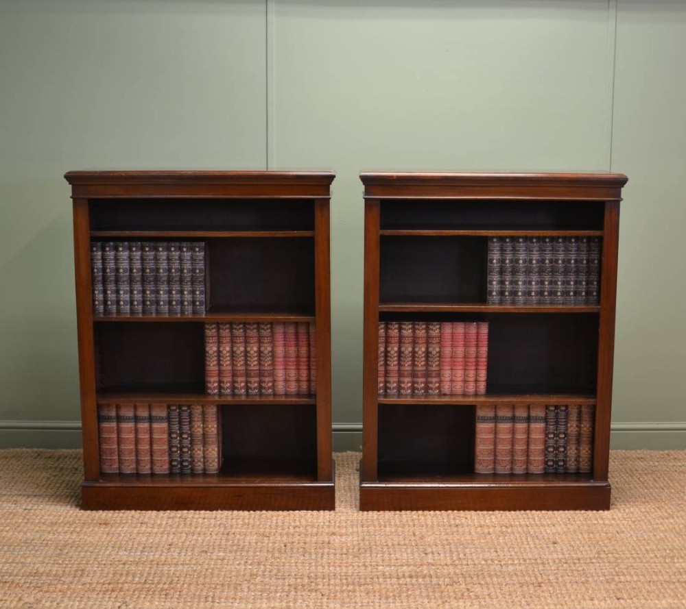 Unusual Pair of Antique Walnut Edwardian Open Bookcases