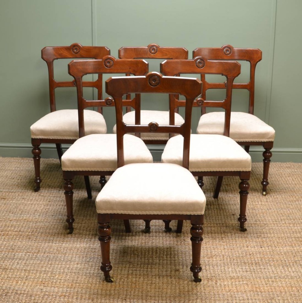 Set of Six Victorian Walnut Antique Dining Chairs