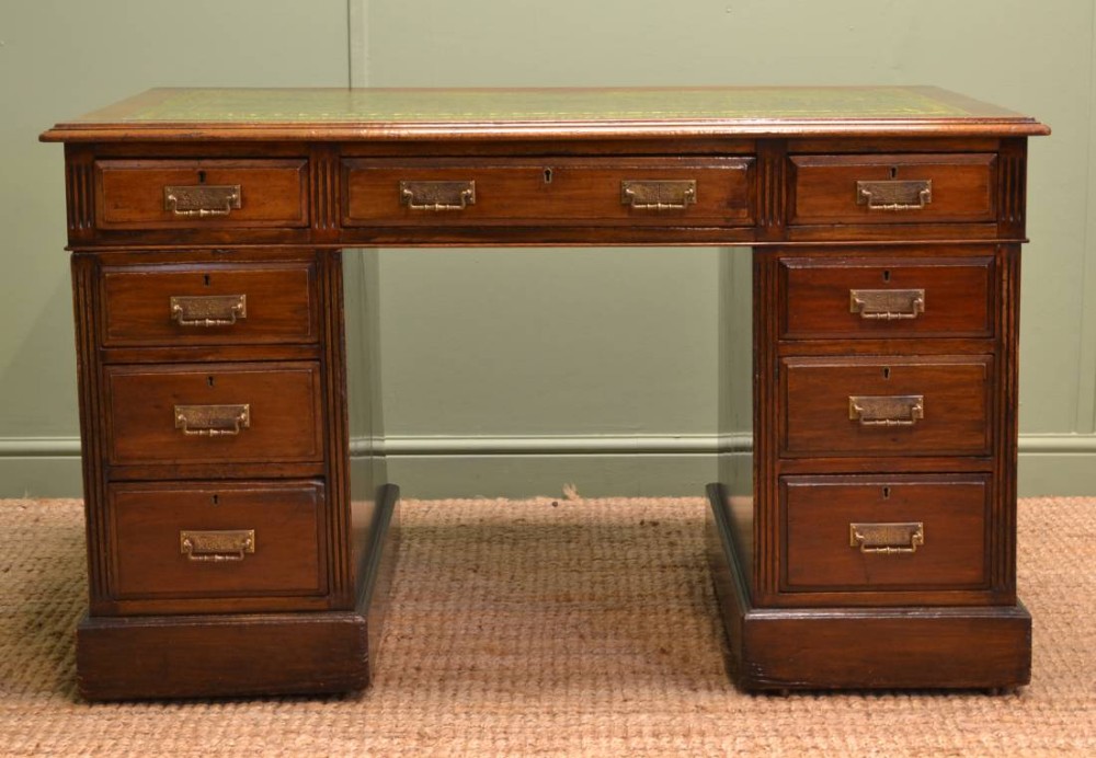 Victorian Walnut Antique Twin Pedestal Desk