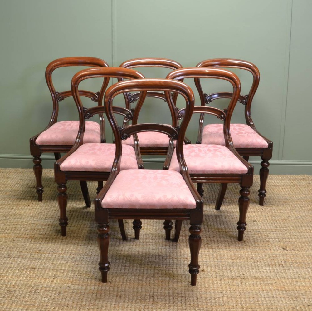 Super Quality, Set of Six, Antique Victorian Mahogany Balloon Back Chairs