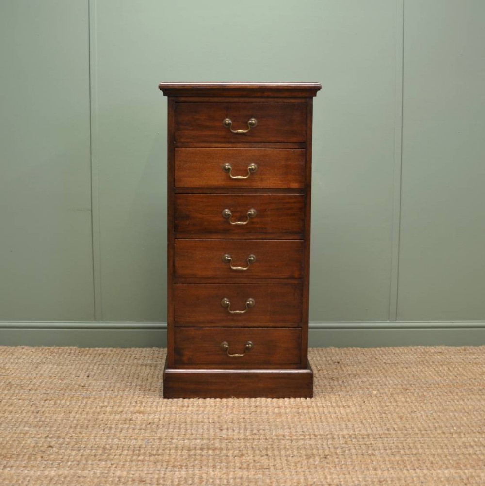 Slim Edwardian Walnut Antique Chest of Drawers