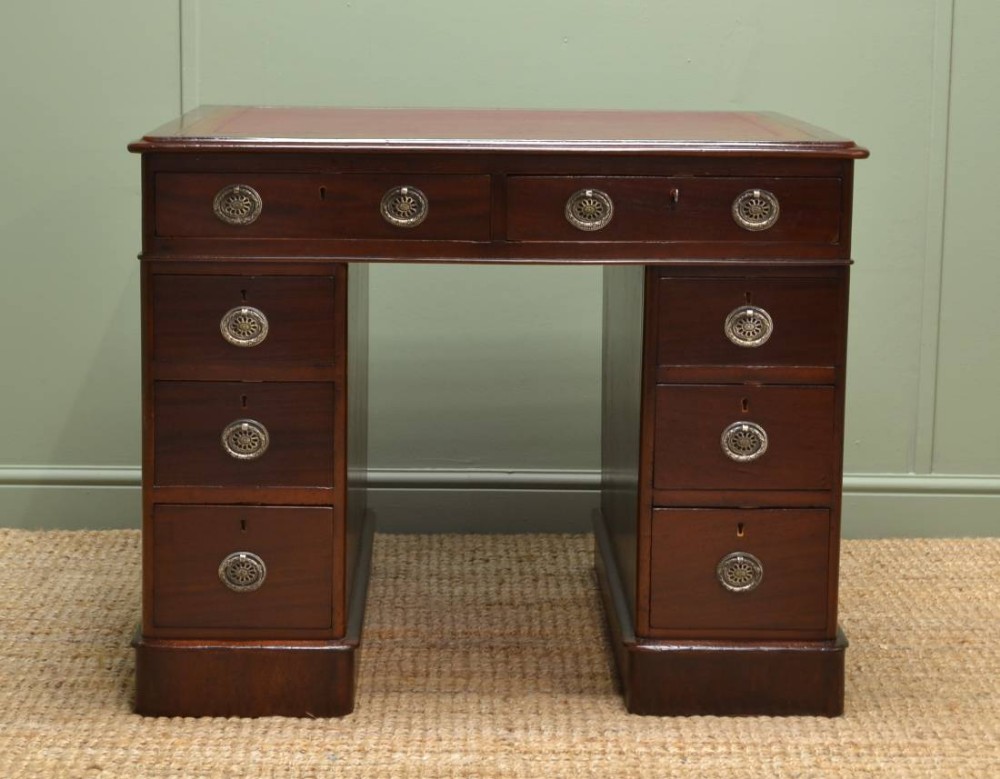 Unusually Proportioned Antique Victorian Pedestal Desk in Walnut