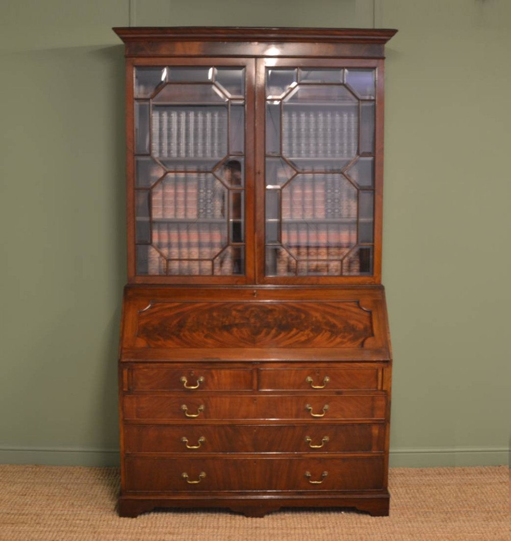 Fine Quality Large Antique Edwardian Mahogany Bureau Bookcase