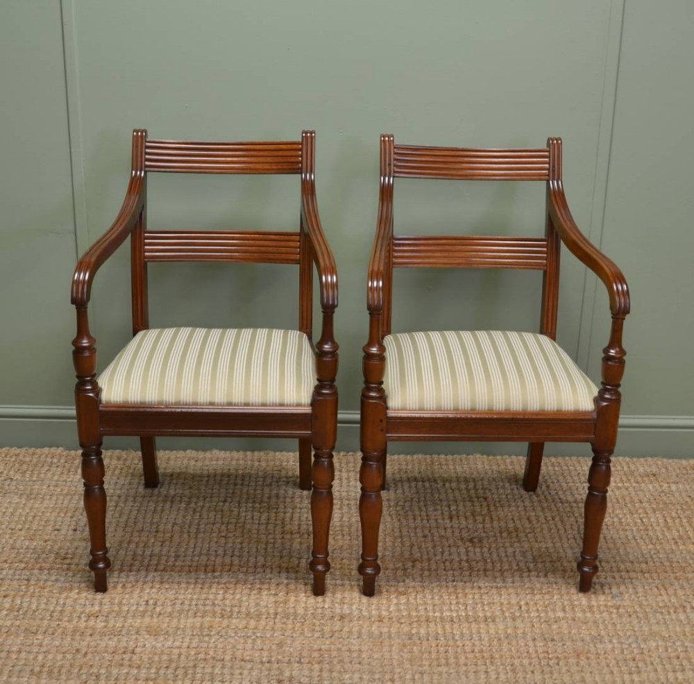 Quality Pair of Regency Walnut Antique Carver Armchairs