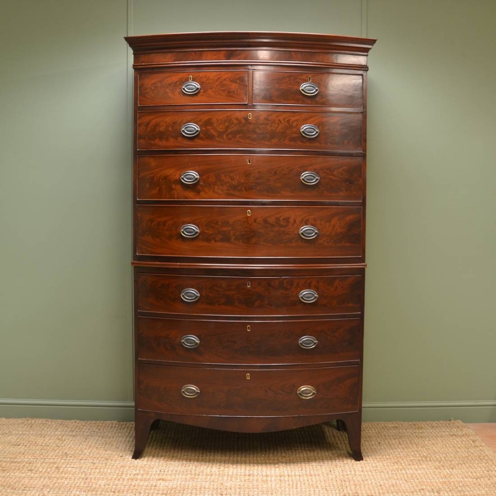 Super Quality, Regency, Bow Fronted, Mahogany, Antique Chest on Chest