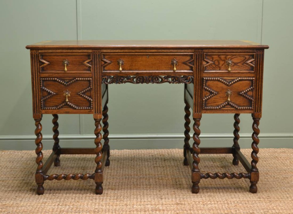 Edwardian Barley Twist Oak Antique Desk