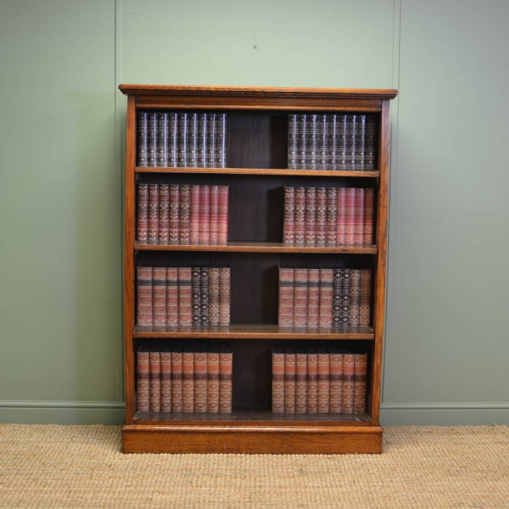 Tall Victorian Solid Oak Antique Open Bookcase