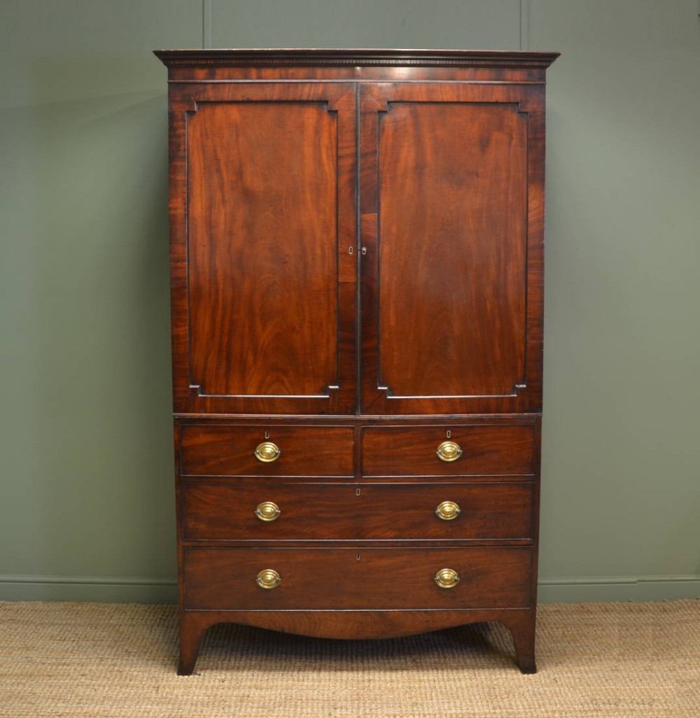 Beautifully Figured George III Antique Mahogany Linen Press