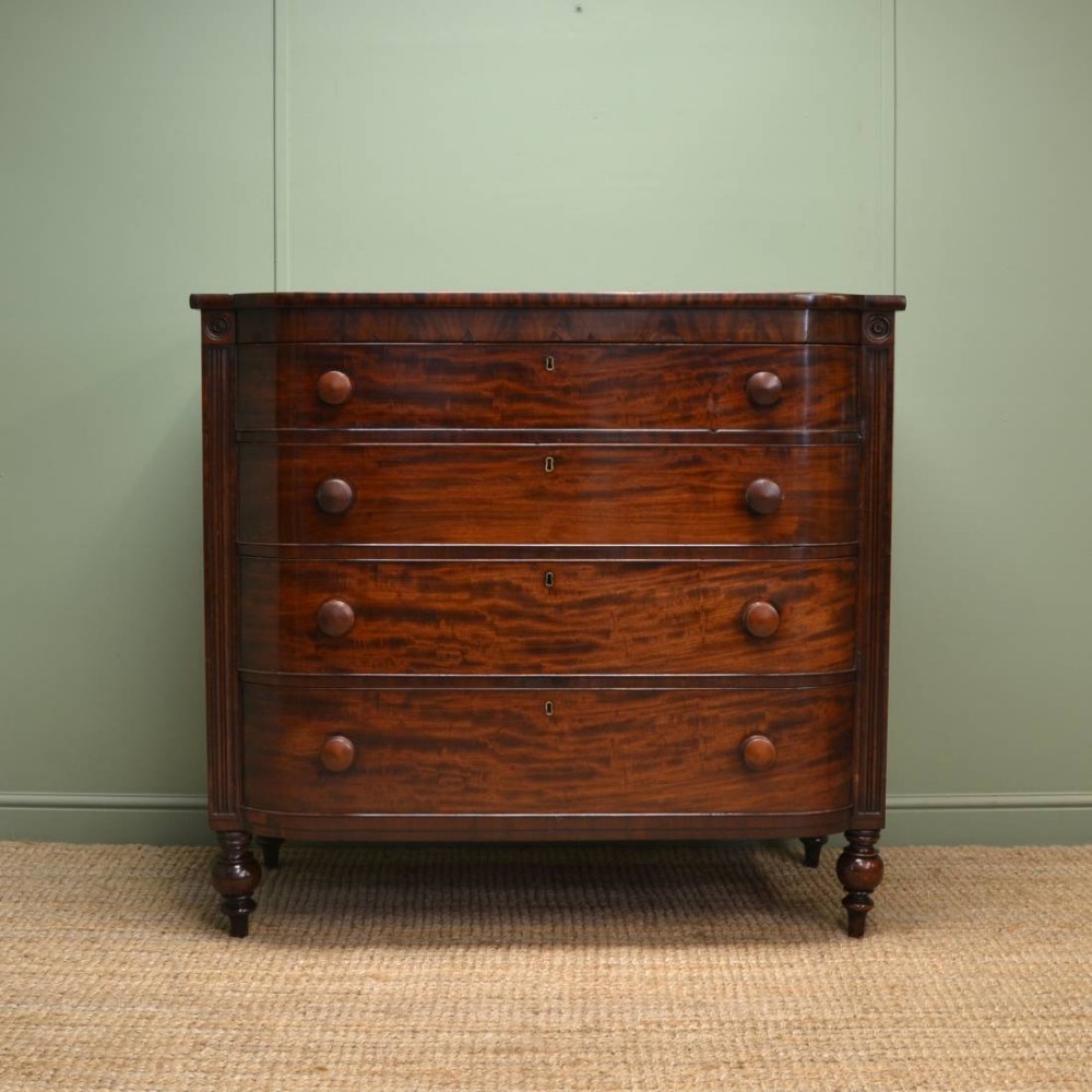 Antique Bow Fronted Mahogany, Victorian Chest of Drawers